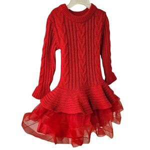 Iris & Ivy Red Cable Knit Tutu Dress Girls 4T Drop Waist Tulle Skirt